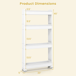 4-Tier Multifunctional Slim Storage Trolley with Detachable Trays-White view 3