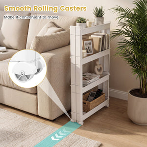 4-Tier Multifunctional Slim Storage Trolley with Detachable Trays-White view 8