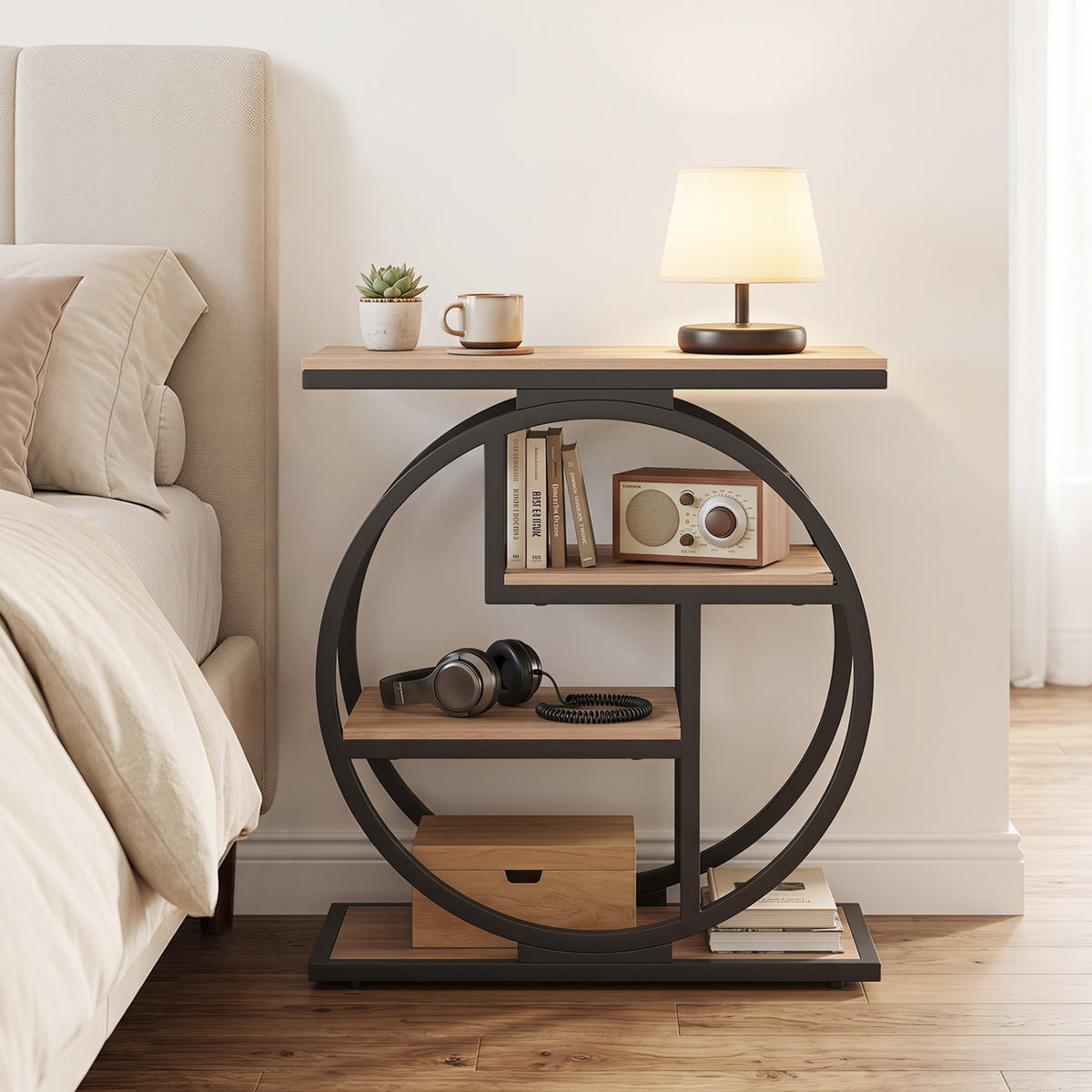 4-Tier Narrow End Table for Living Room with Storage Shelves-Gray view 7