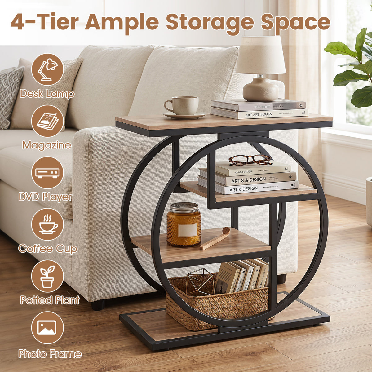 4-Tier Narrow End Table for Living Room with Storage Shelves-Gray view 9