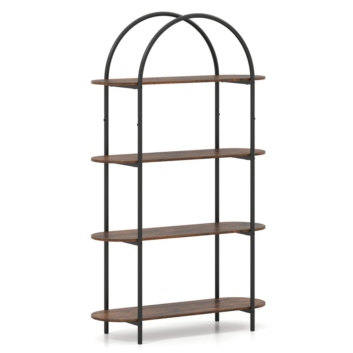 4-Tier Open Bookcase with Sturdy Metal Frame for Living Room-Rustic Brown