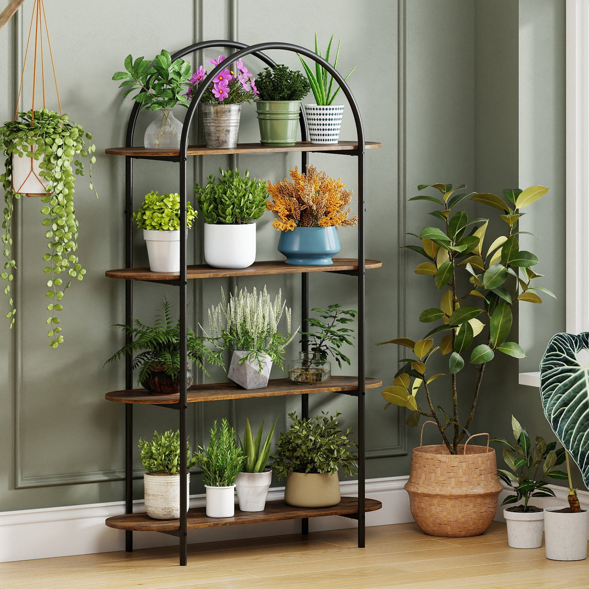 4-Tier Open Bookcase with Sturdy Metal Frame for Living Room-Rustic Brown view 2