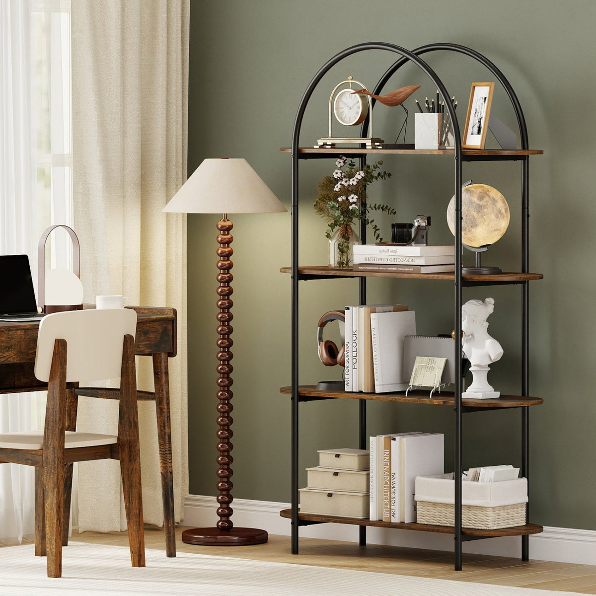 4-Tier Open Bookcase with Sturdy Metal Frame for Living Room-Rustic Brown view 3