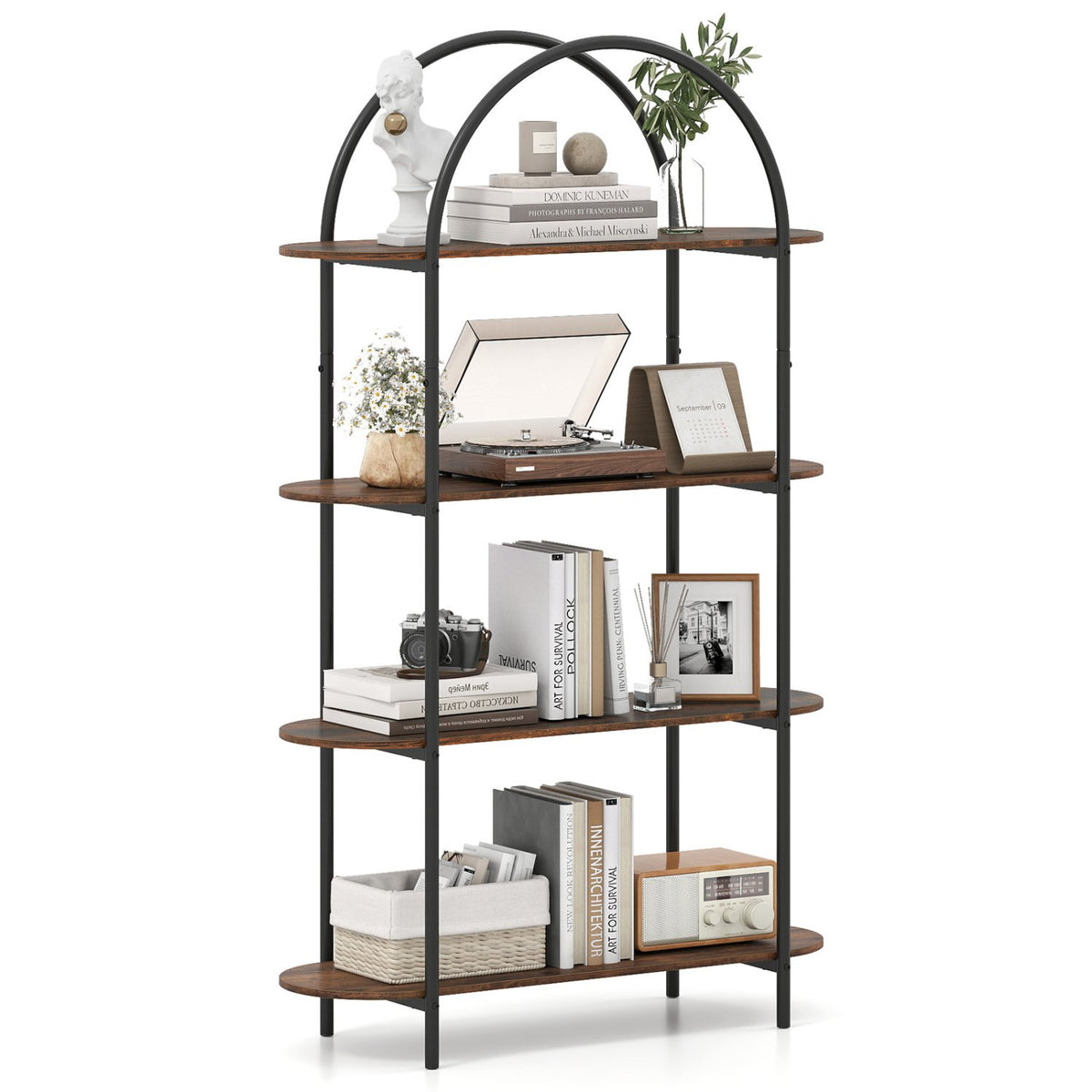4-Tier Open Bookcase with Sturdy Metal Frame for Living Room-Rustic Brown view 4
