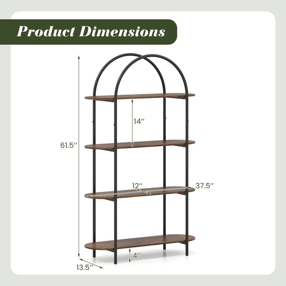 4-Tier Open Bookcase with Sturdy Metal Frame for Living Room-Rustic Brown view 5