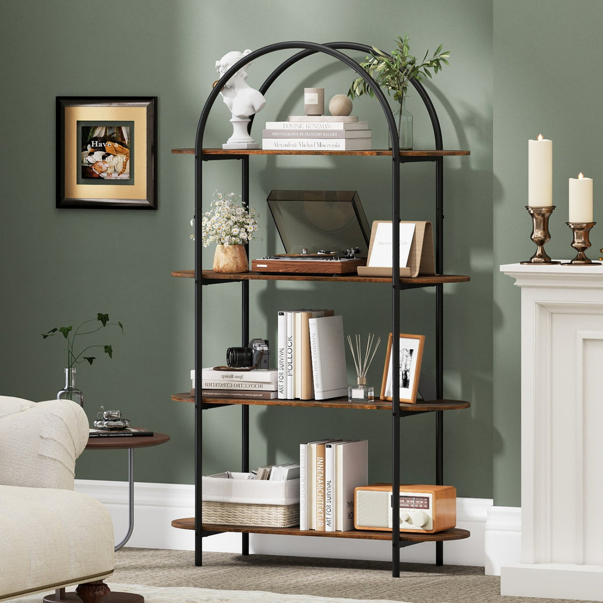 4-Tier Open Bookcase with Sturdy Metal Frame for Living Room-Rustic Brown view 6