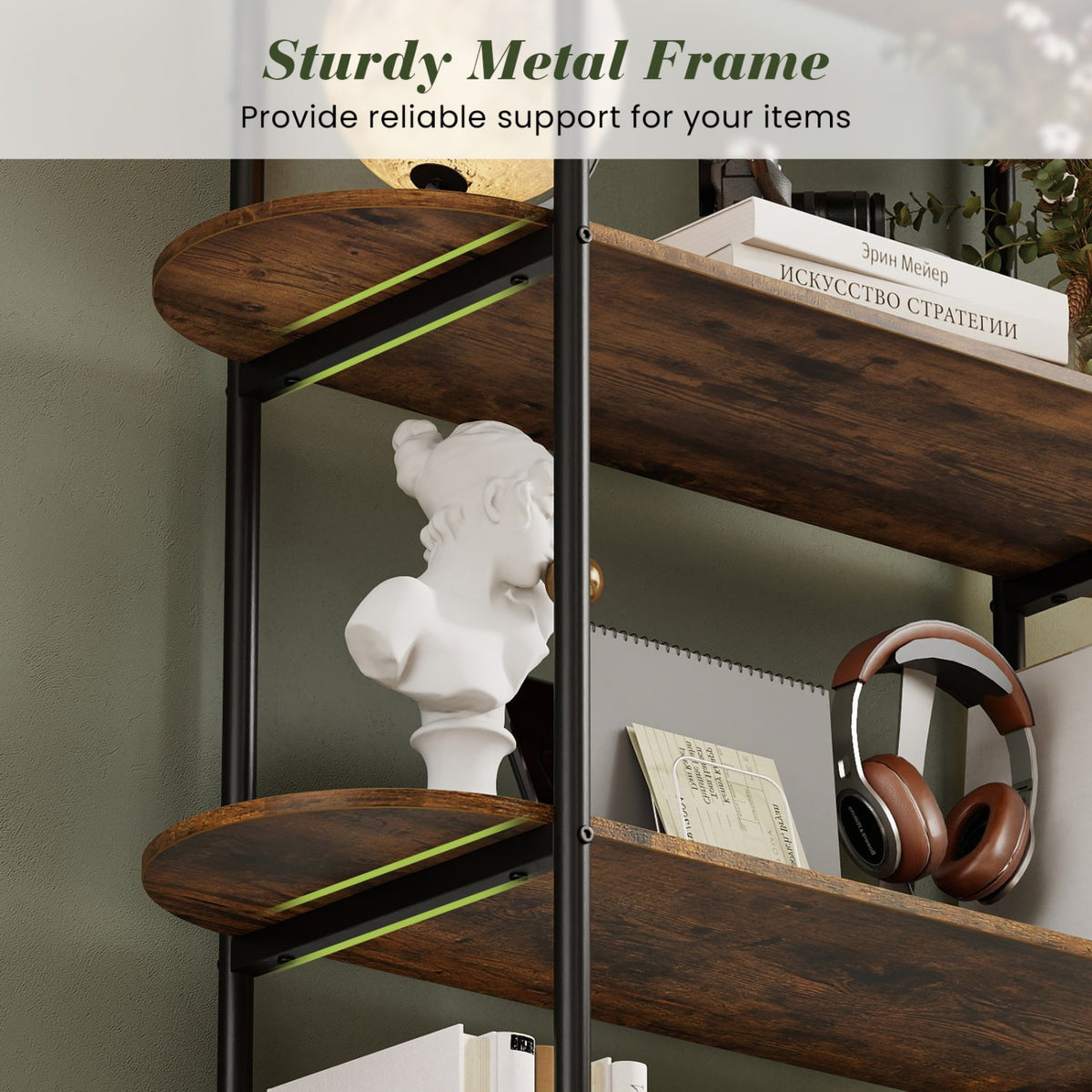 4-Tier Open Bookcase with Sturdy Metal Frame for Living Room-Rustic Brown view 9