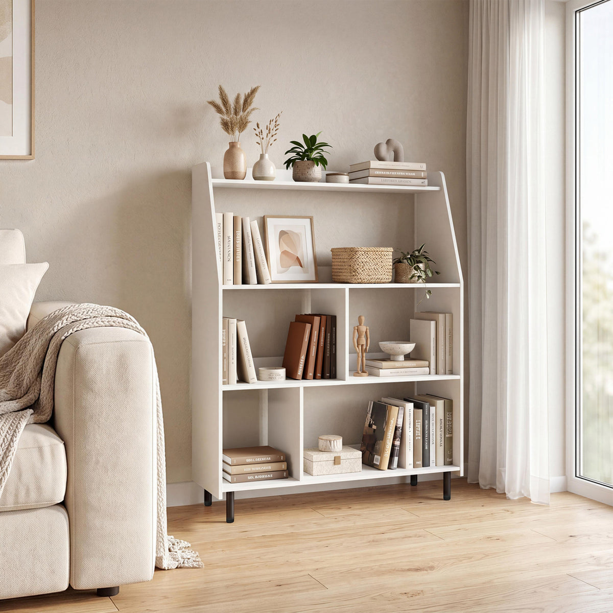 4-Tier Open Modern Bookcase with 2 Anti-Tipping Kits-White view 3