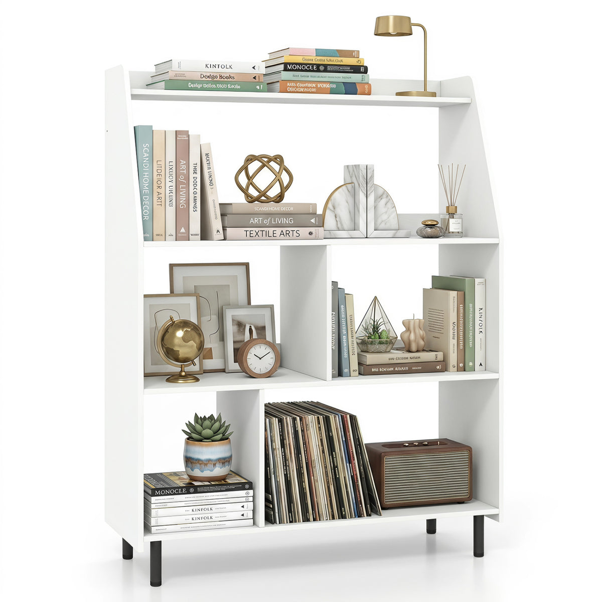 4-Tier Open Modern Bookcase with 2 Anti-Tipping Kits-White view 4