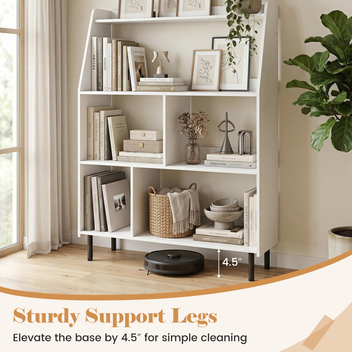 4-Tier Open Modern Bookcase with 2 Anti-Tipping Kits-White view 7