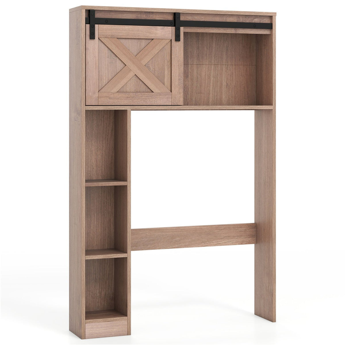 4-Tier Over The Toilet Storage Cabinet with Sliding Barn Door and Storage Shelves-Brown view 4