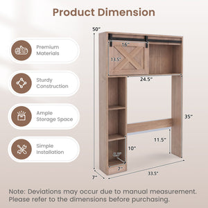 4-Tier Over The Toilet Storage Cabinet with Sliding Barn Door and Storage Shelves-Brown view 5