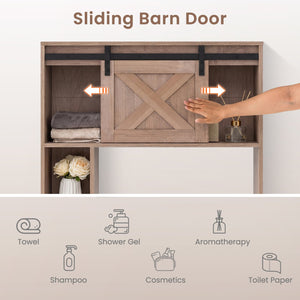 4-Tier Over The Toilet Storage Cabinet with Sliding Barn Door and Storage Shelves-Brown view 6