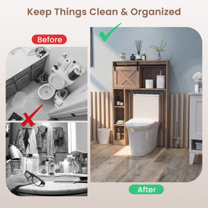4-Tier Over The Toilet Storage Cabinet with Sliding Barn Door and Storage Shelves-Brown view 7