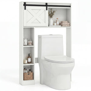 4-Tier Over The Toilet Storage Cabinet with Sliding Barn Door and Storage Shelves-White