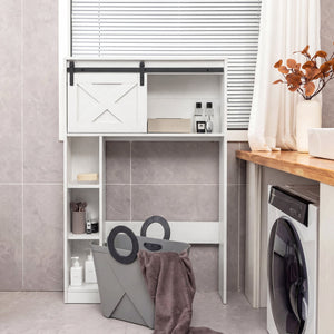 4-Tier Over The Toilet Storage Cabinet with Sliding Barn Door and Storage Shelves-White view 2
