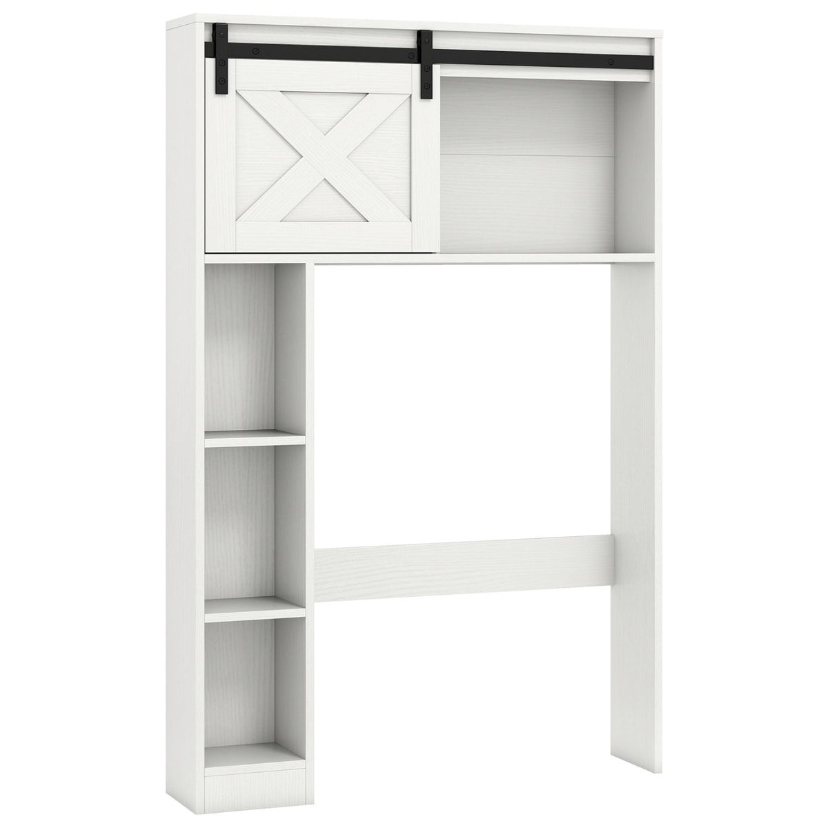4-Tier Over The Toilet Storage Cabinet with Sliding Barn Door and Storage Shelves-White view 4
