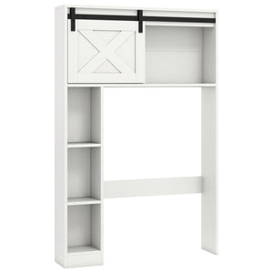 4-Tier Over The Toilet Storage Cabinet with Sliding Barn Door and Storage Shelves-White view 4