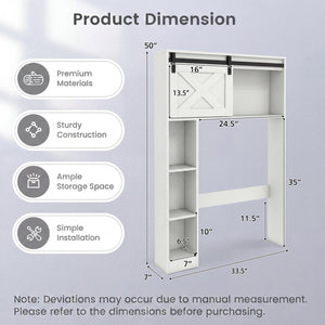 4-Tier Over The Toilet Storage Cabinet with Sliding Barn Door and Storage Shelves-White view 5