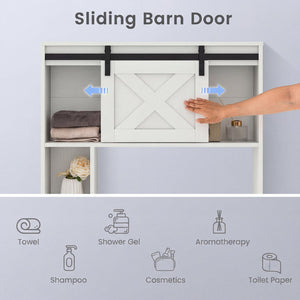 4-Tier Over The Toilet Storage Cabinet with Sliding Barn Door and Storage Shelves-White view 6