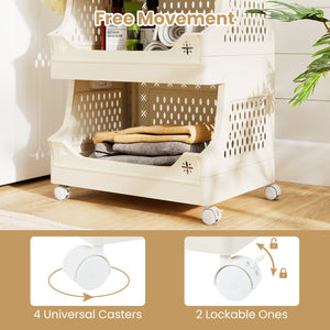 4-Tier Rolling Laundry Basket with Wheels Plastic Storage Cart with Side Hooks view 9