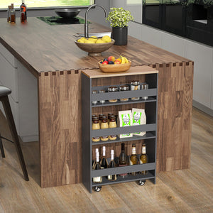 4-Tier Rolling Storage Cart Slim Kitchen Cart on Wheels with Open Shelves and Handle-Gray view 2