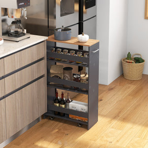 4-Tier Rolling Storage Cart Slim Kitchen Cart on Wheels with Open Shelves and Handle-Gray view 3