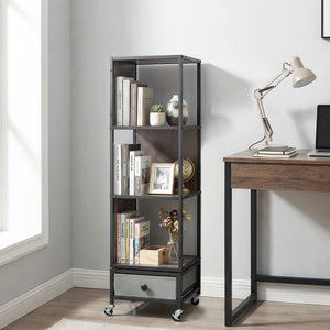 4-Tier Rotating Bookshelf on Wheels with Removable Drawer-Gray view 3
