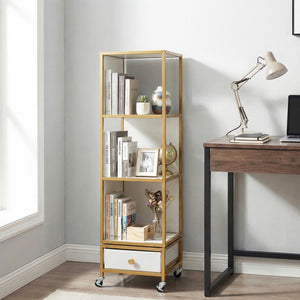 4-Tier Rotating Bookshelf on Wheels with Removable Drawer-White view 3