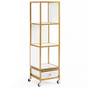 4-Tier Rotating Bookshelf on Wheels with Removable Drawer-White view 4