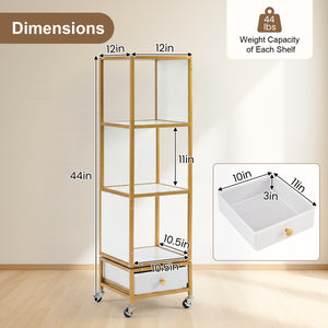 4-Tier Rotating Bookshelf on Wheels with Removable Drawer-White view 5