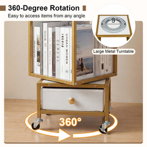 4-Tier Rotating Bookshelf on Wheels with Removable Drawer-White view 8