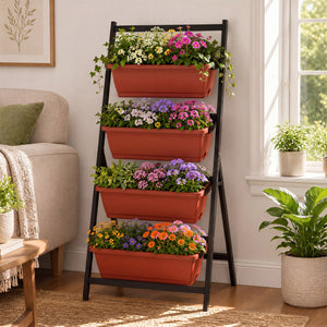 4-Tier Vertical Raised Garden Bed with Drainage Holes and 4 Containers-Red view 2