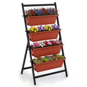 4-Tier Vertical Raised Garden Bed with Drainage Holes and 4 Containers-Red view 4