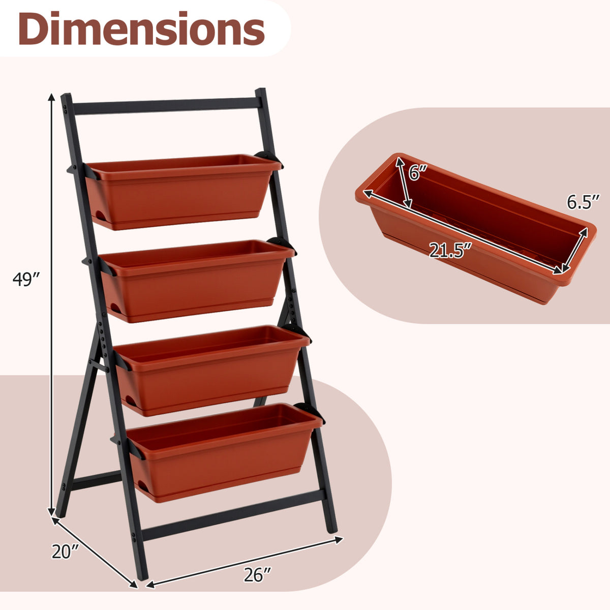 4-Tier Vertical Raised Garden Bed with Drainage Holes and 4 Containers-Red view 5
