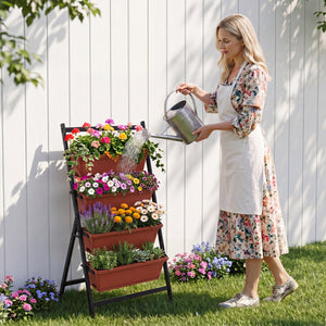 4-Tier Vertical Raised Garden Bed with Drainage Holes and 4 Containers-Red view 6