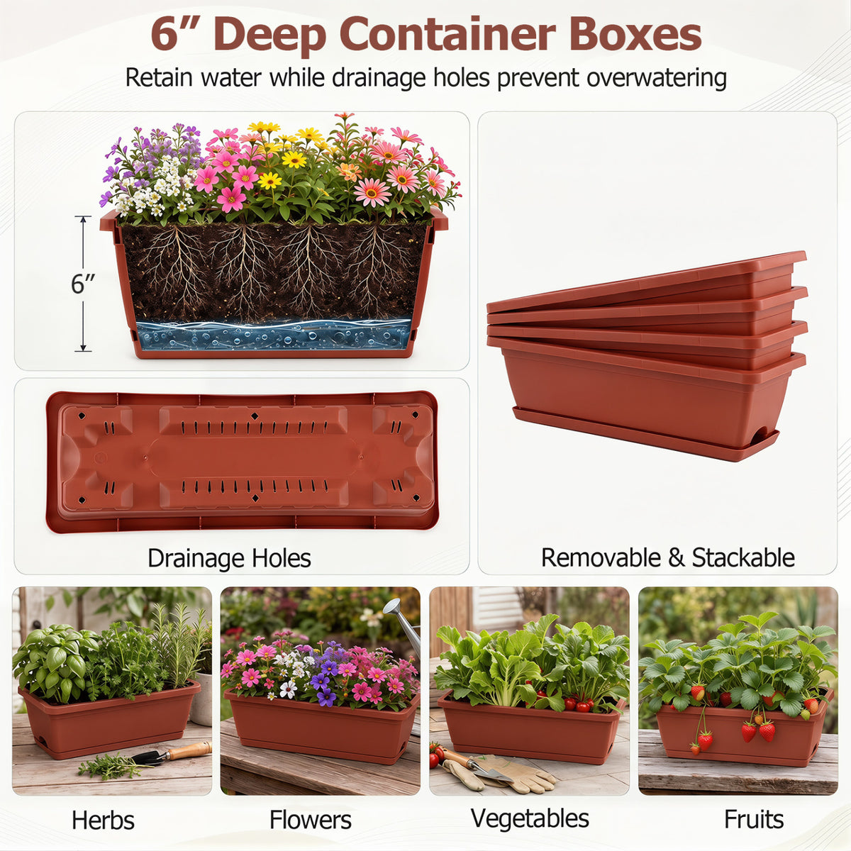 4-Tier Vertical Raised Garden Bed with Drainage Holes and 4 Containers-Red view 7
