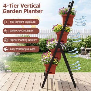 4-Tier Vertical Raised Garden Bed with Drainage Holes and 4 Containers-Red view 8