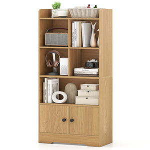 4 Tiers Bookshelf with 4 Cubes Display Shelf and 2 Doors-Natural view 4