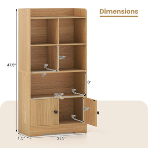 4 Tiers Bookshelf with 4 Cubes Display Shelf and 2 Doors-Natural view 5