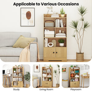 4 Tiers Bookshelf with 4 Cubes Display Shelf and 2 Doors-Natural view 7