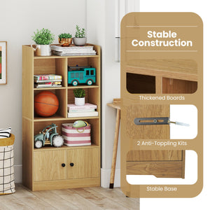 4 Tiers Bookshelf with 4 Cubes Display Shelf and 2 Doors-Natural view 9