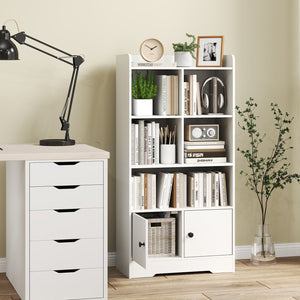 4 Tiers Bookshelf with 4 Cubes Display Shelf and 2 Doors-White view 2
