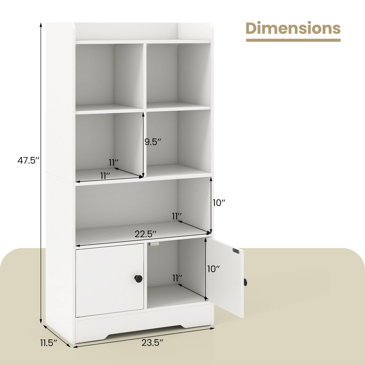 4 Tiers Bookshelf with 4 Cubes Display Shelf and 2 Doors-White view 5