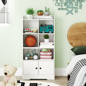 4 Tiers Bookshelf with 4 Cubes Display Shelf and 2 Doors-White view 6
