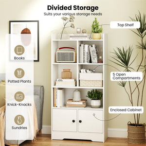 4 Tiers Bookshelf with 4 Cubes Display Shelf and 2 Doors-White view 7