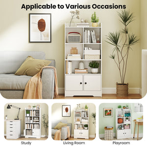 4 Tiers Bookshelf with 4 Cubes Display Shelf and 2 Doors-White view 8