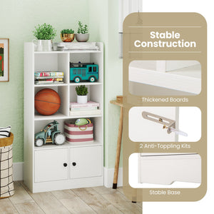 4 Tiers Bookshelf with 4 Cubes Display Shelf and 2 Doors-White view 9