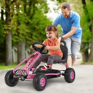 4 Wheel Pedal Powered Ride On Car with Adjustable Seat-Pink view 3