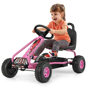 4 Wheel Pedal Powered Ride On Car with Adjustable Seat-Pink view 4